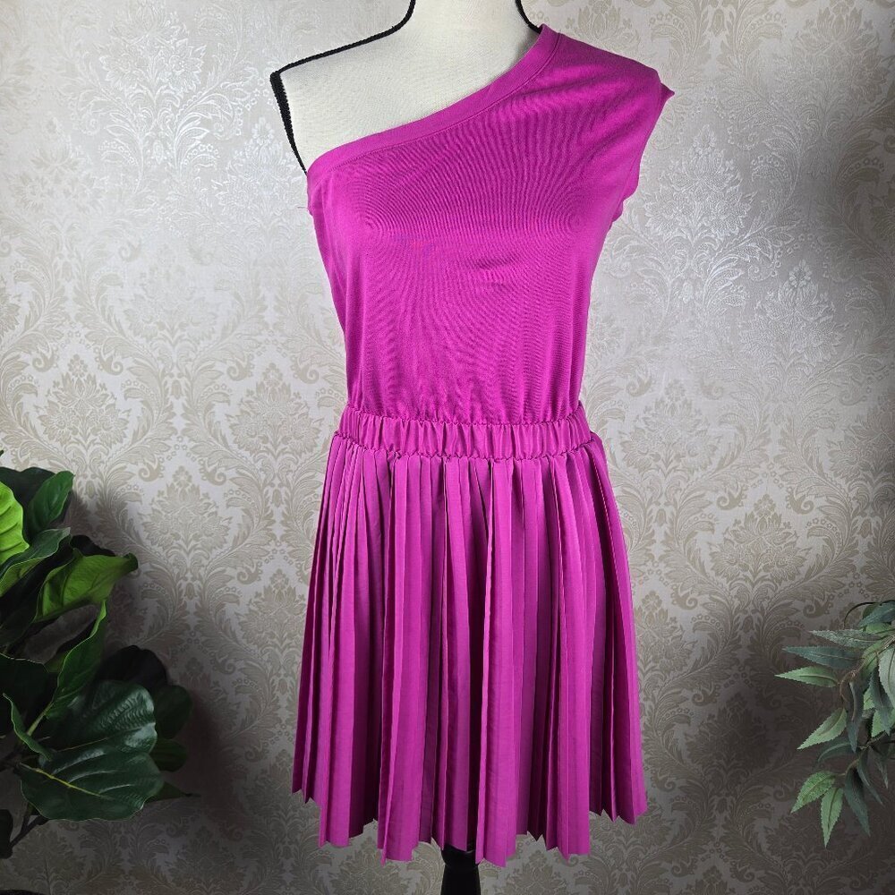 Kate Spade Saturday Size Medium Pink One Shoulder Dress Pleated A-Line Skirt